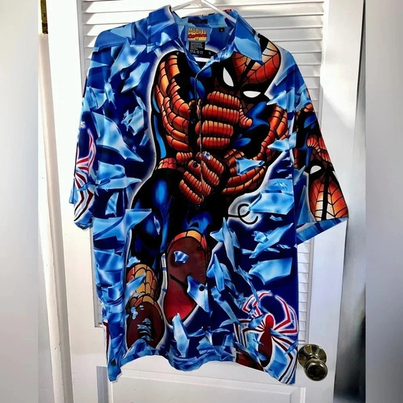 Vintage 2001 Marvel Comics Spider-Man Comic Button Up All Over Print Shirt Large - Picture 1 of 5
